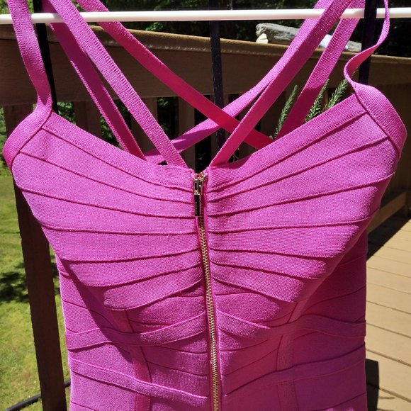 bebe dress, hot pink, size s, bodycon dress, front zipper, sexy dress - Picture 2 of 6